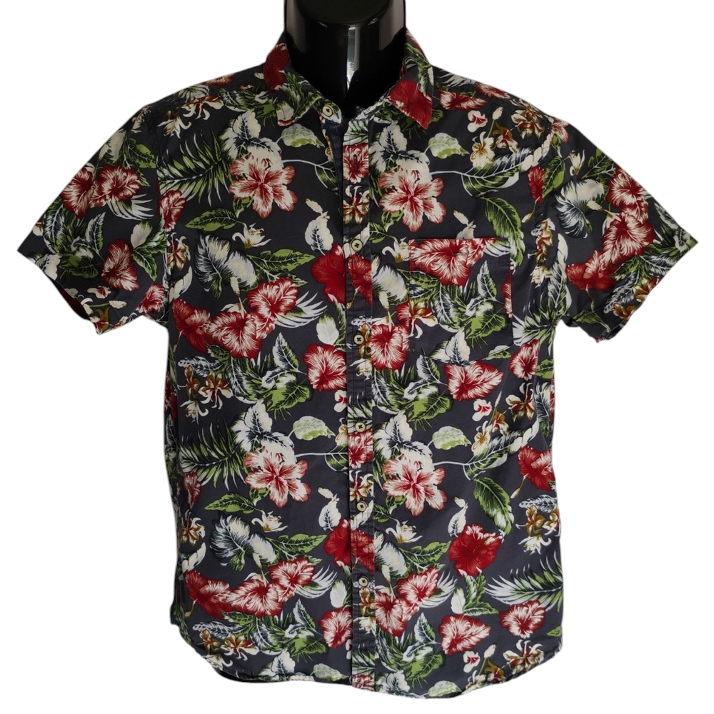 Denim & Flower Slim Fitting Tropical Shirt Men's Sz M Short Sleeve Cotton L-4